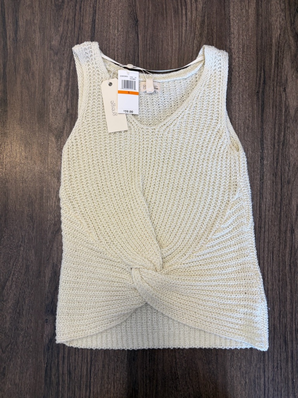 Greige Cream Knit Twist-Front Tank Top